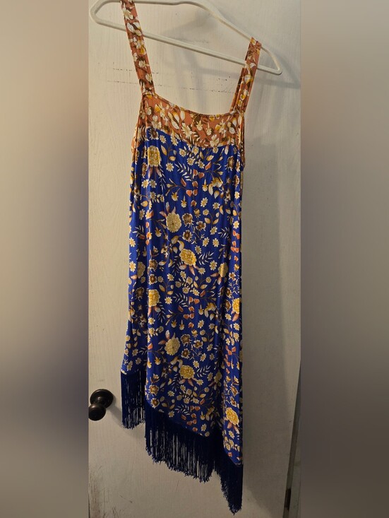 Rusttydustty Dresses & Skirts - Blue Floral Midi Dress with Yellow Bloom Print